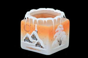 SKLENĚNÁ KOSTKA NA SVÍČKU - ORANŽOVÁ BARVA